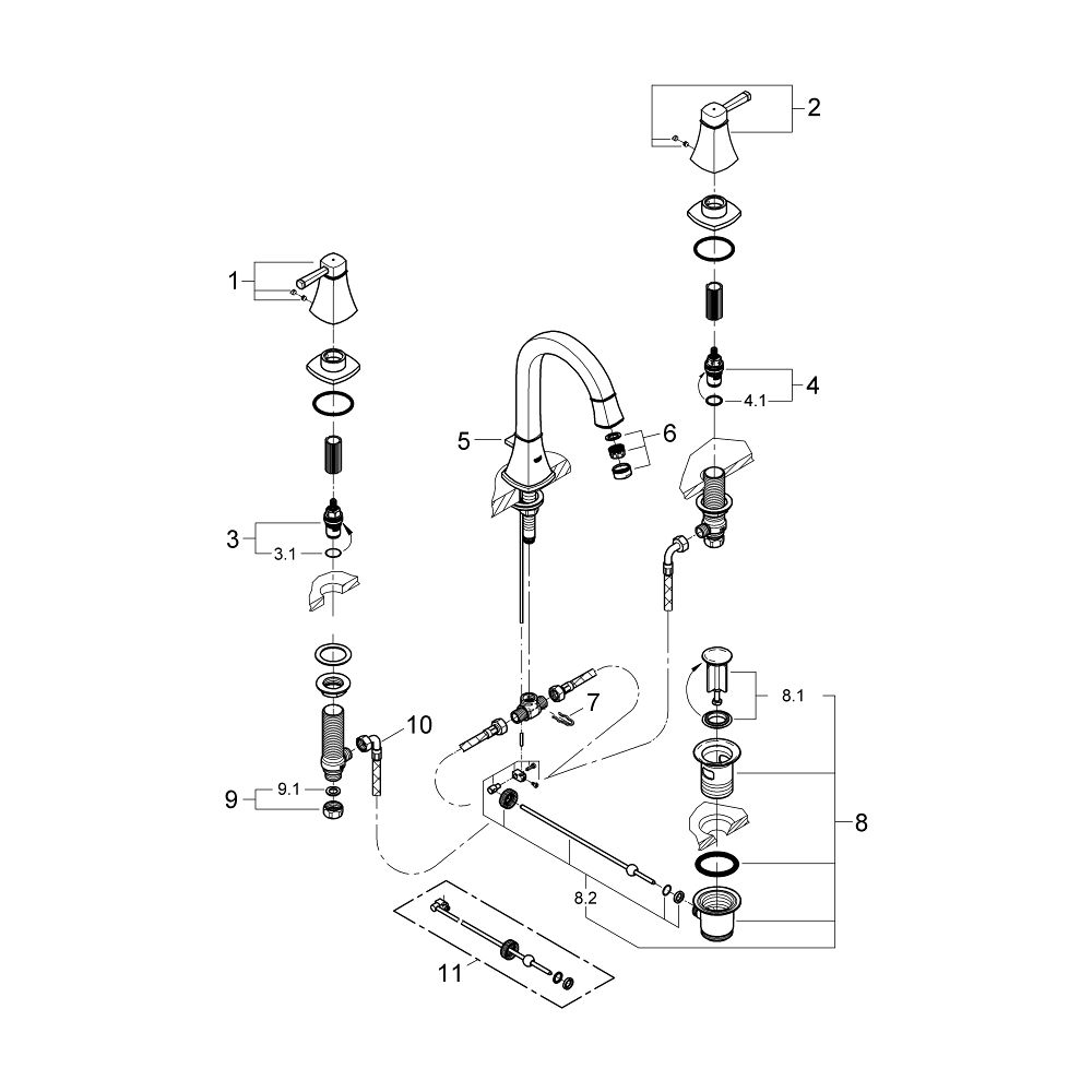 Grohe Grandera 3-Loch-Waschtischbatterie hoher Auslauf, Chrom, 1 1/4" Zugstangen-Garnit... GROHE-20619000 4005176757921 (Abb. 6)