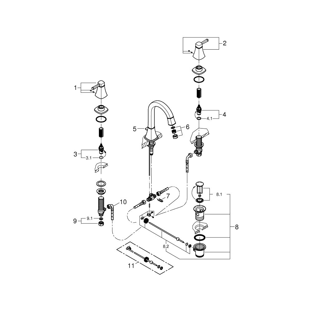 Grohe Grandera 3-Loch-Waschtischbatterie hoher Auslauf, Chrom, 1 1/4" Zugstangen-Garnit... GROHE-20619000 4005176757921 (Abb. 4)