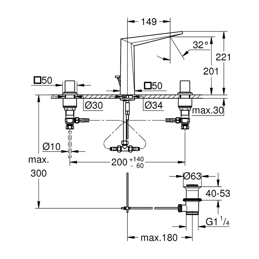 Grohe Allure Brilliant 3-Loch-Waschtischbatterie, Hard Graphite gebürstet, Garnitur 1 1... GROHE-20627AL0 4005176760181 (Abb. 6)