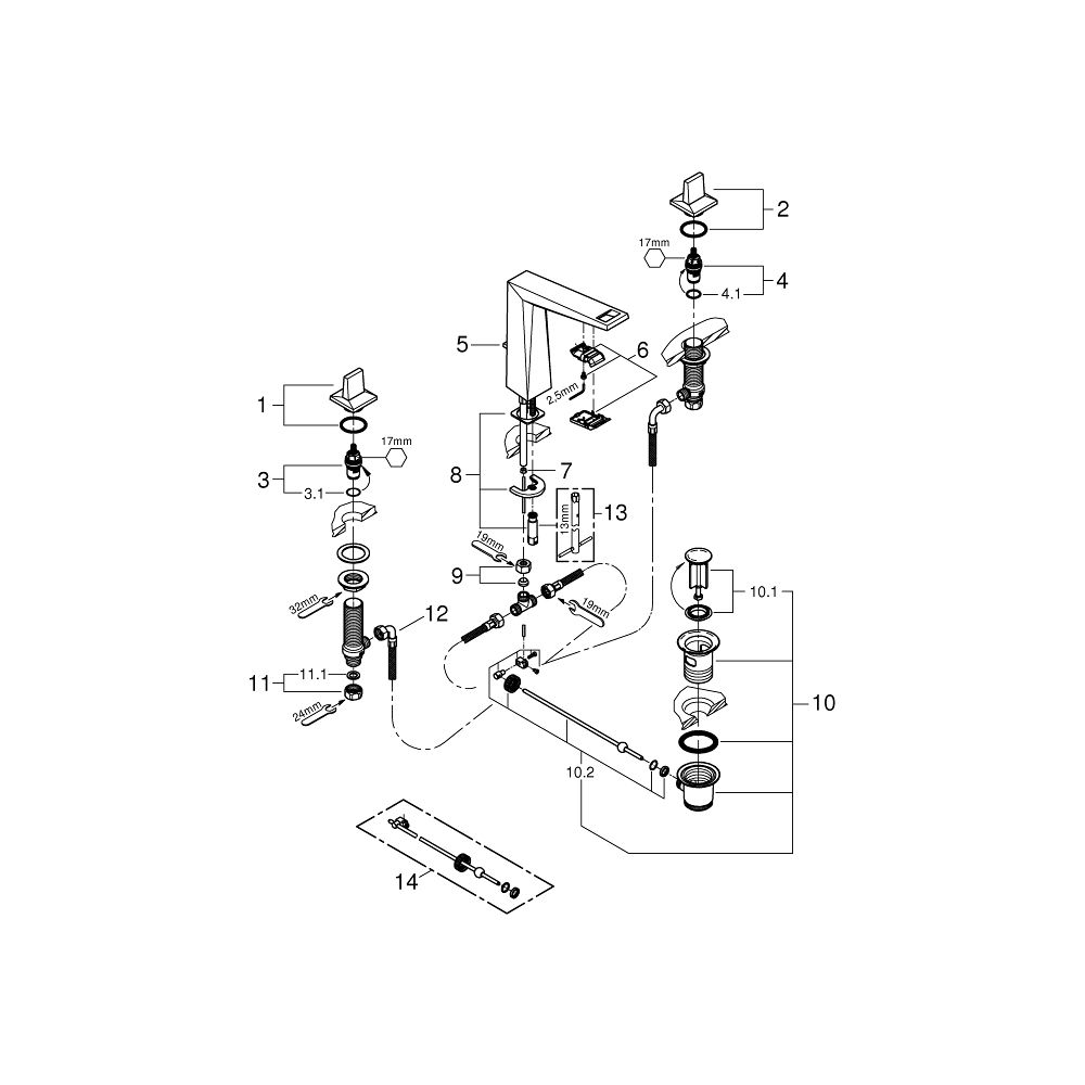 Grohe Allure Brilliant 3-Loch-Waschtischbatterie, Hard Graphite gebürstet, Garnitur 1 1... GROHE-20627AL0 4005176760181 (Abb. 5)
