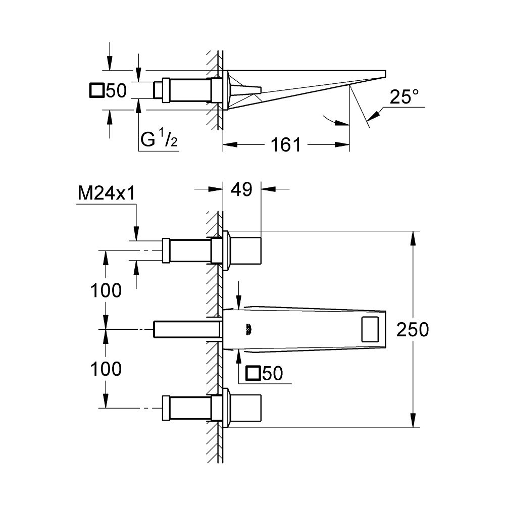 Grohe Allure Brilliant 3-Loch-Waschtisch-Wandbatterie Supersteel, Ausladung 161mm, Fert... GROHE-20628DC0 4005176760235 (Abb. 6)