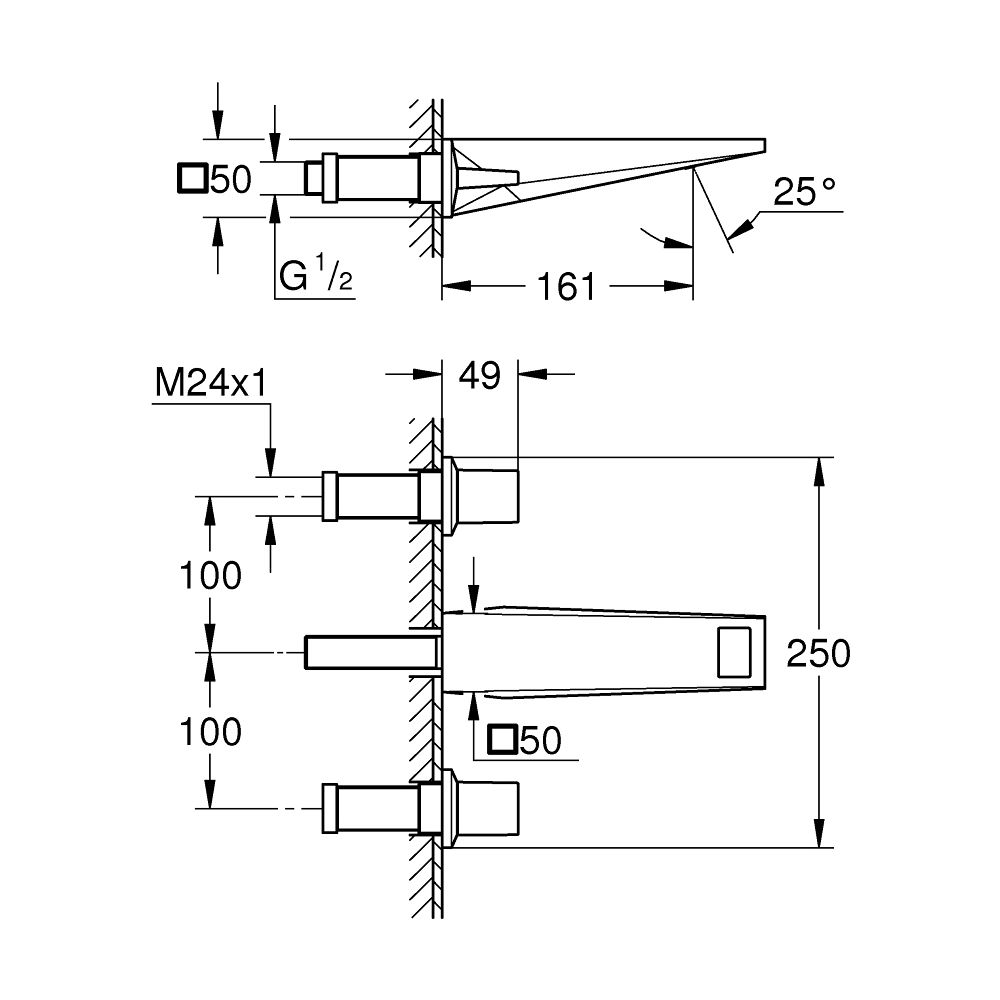 Grohe Allure Brilliant 3-Loch-Waschtisch-Wandbatterie Supersteel, Ausladung 161mm, Fert... GROHE-20628DC0 4005176760235 (Abb. 3)