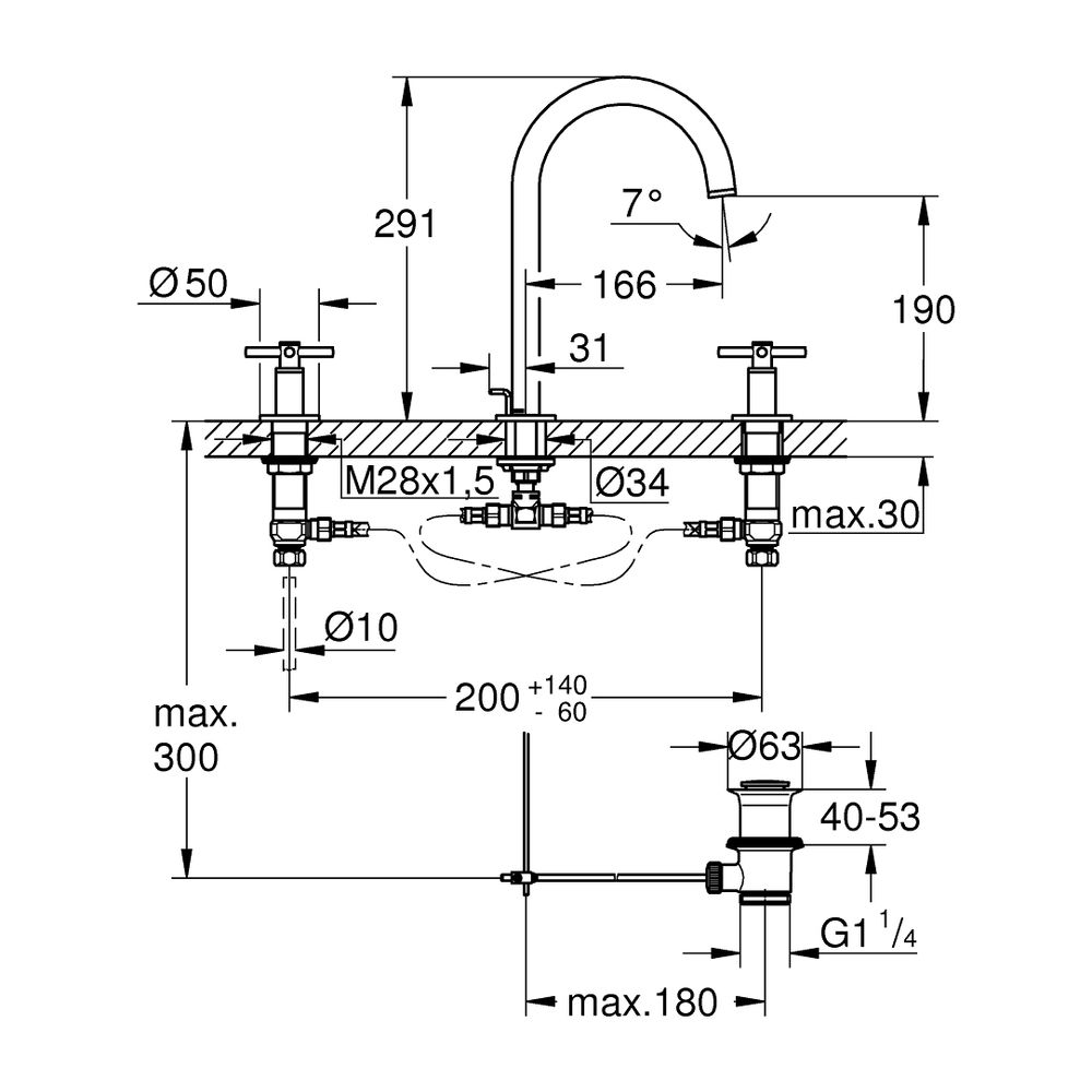 Grohe Atrio 3-Loch-Waschtischbatterie Hard Graphite gebürstet, Rohrauslauf, mit Kreuzgr... GROHE-20643AL0 4005176762901 (Abb. 4)