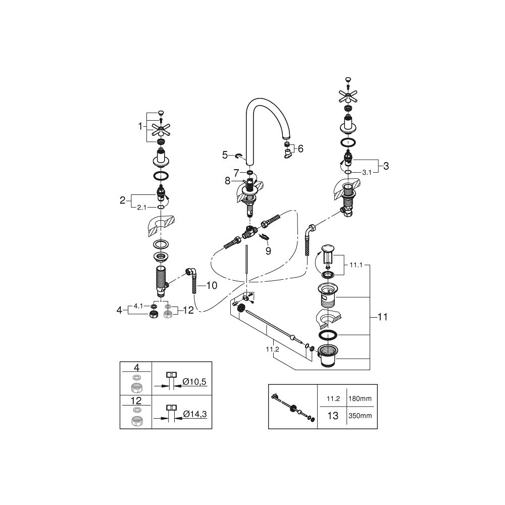 Grohe Atrio 3-Loch-Waschtischbatterie Hard Graphite gebürstet, Rohrauslauf, mit Kreuzgr... GROHE-20643AL0 4005176762901 (Abb. 5)