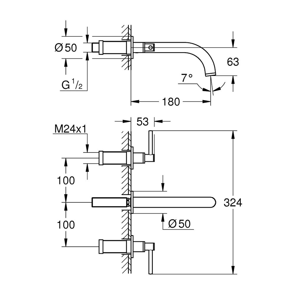 Grohe Atrio 3-Loch-Waschtischbatterie Chrom, Fertigmontageset, mit Hebelgriffen, Wandmo... GROHE-20662000 4005176763168 (Abb. 6)