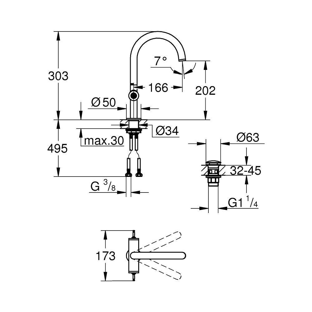 Grohe Atrio PC Waschtisch-Einlochbatterie L-Size, Hard Graphite gebürstet für Hebelgrif... GROHE-21134AL0 4005176510977 (Abb. 4)
