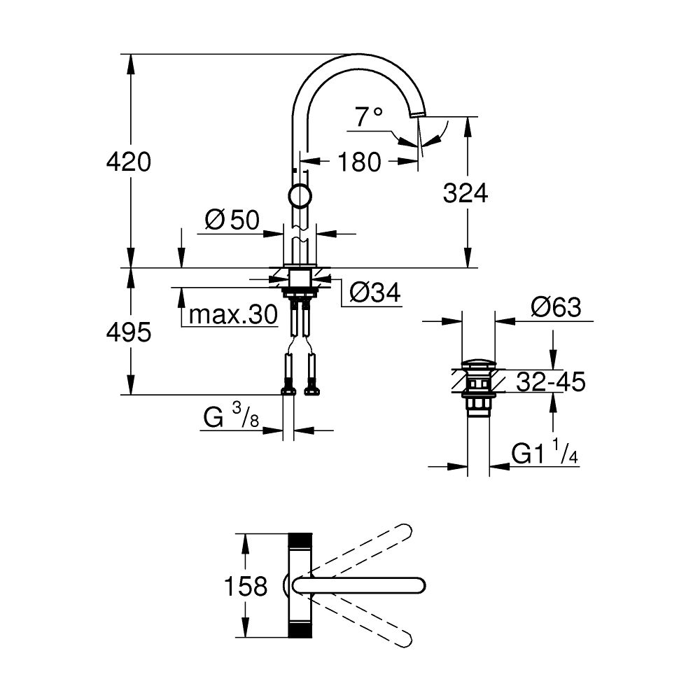 Grohe Atrio PC Waschtisch-Einlochbatterie XL-Size, Cool Sunrise, Knopfbetätigung, Metal... GROHE-21142GL0 4005176509896 (Abb. 2)