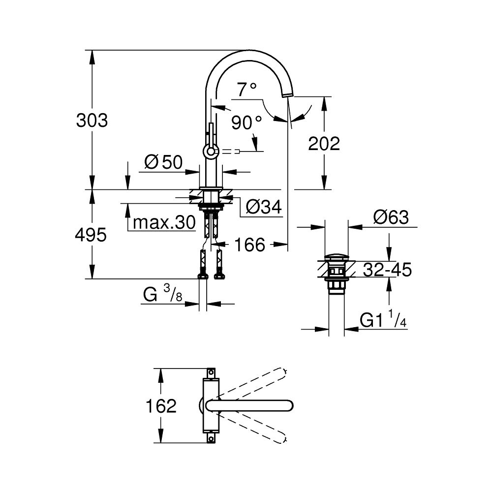Grohe Atrio Waschtisch-Einlochbatterie, L-Size, mit Hebelgriffen, Push-open Ablaufgarni... GROHE-21145AL0 4005176763335 (Abb. 4)