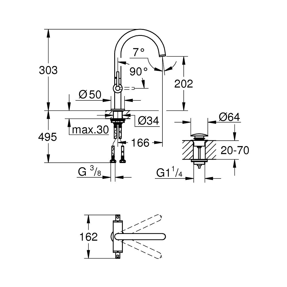 Grohe Atrio Waschtisch-Einlochbatterie 1/2" L-Size, Supersteel, mit Hebelgriffen, 1 1/4... GROHE-21145DC0 4005176763359 (Abb. 2)