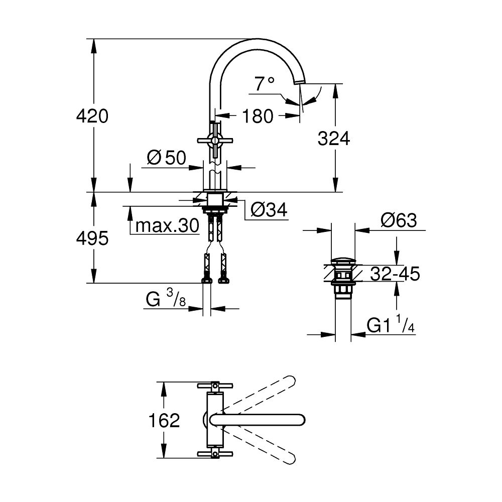 Grohe Atrio Waschtisch-Einlochbatterie 1/2" XL-Size, Warm Sunset, mit Kreuzgriff, für f... GROHE-21149DA0 4005176761232 (Abb. 5)
