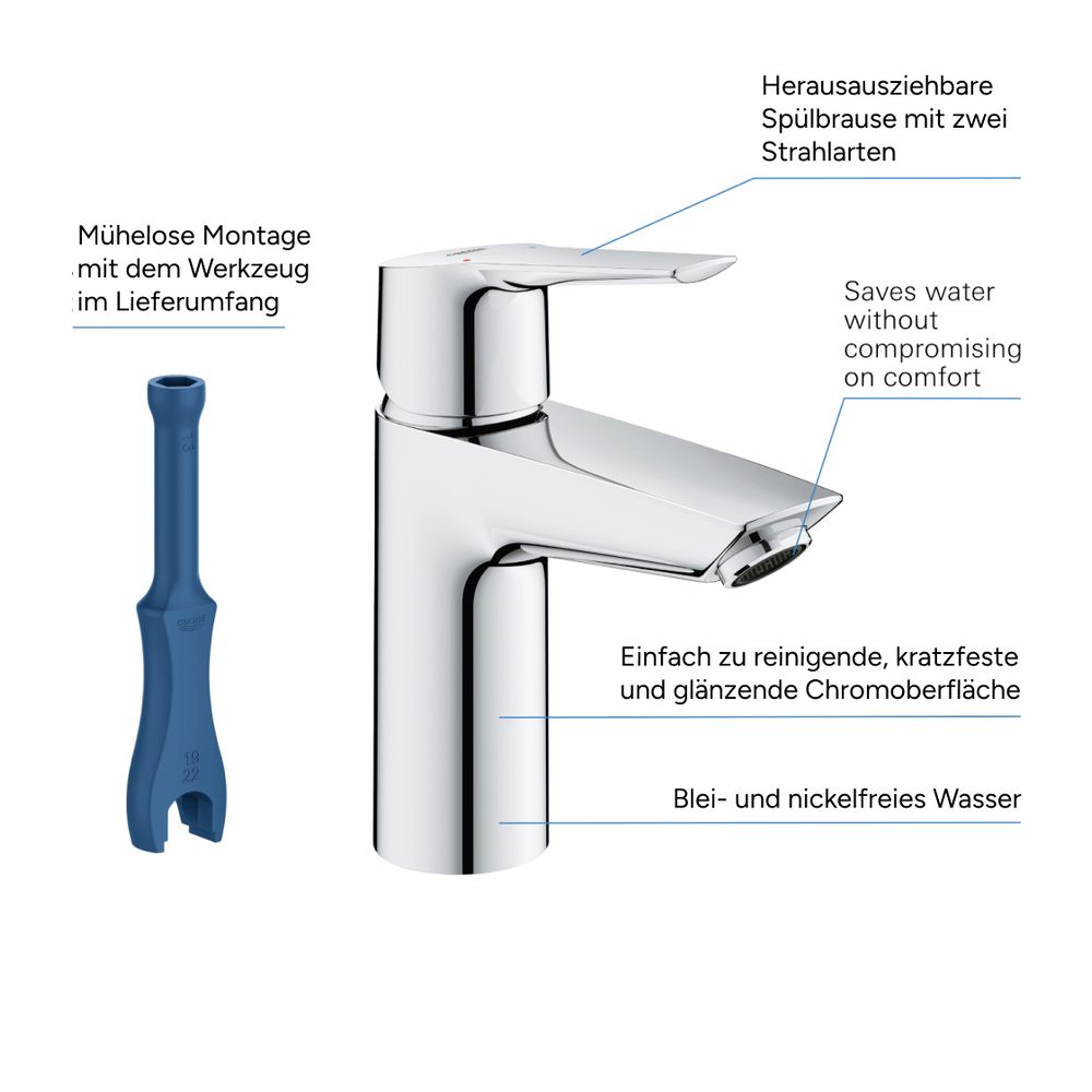 Grohe Start Einhand-Waschtischbatterie 23550002, 1/2", S-Size, mit QuickFix, Chrom, 235... GROHE-23550002 4005176624100 (Abb. 5)