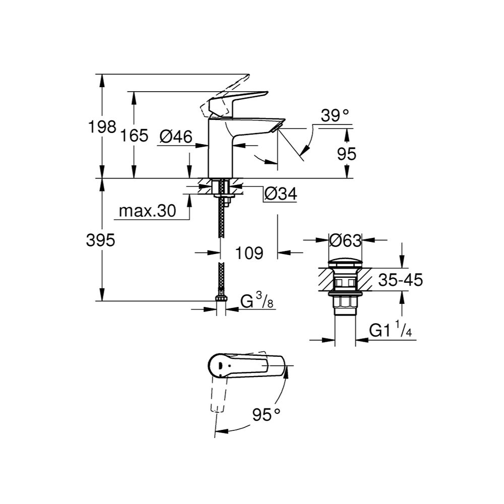 Grohe Start Einhand-Waschtischbatterie 23551002, 1/2", S-Size, mit QuickFix, Chrom, 235... GROHE-23551002 4005176624117 (Abb. 3)