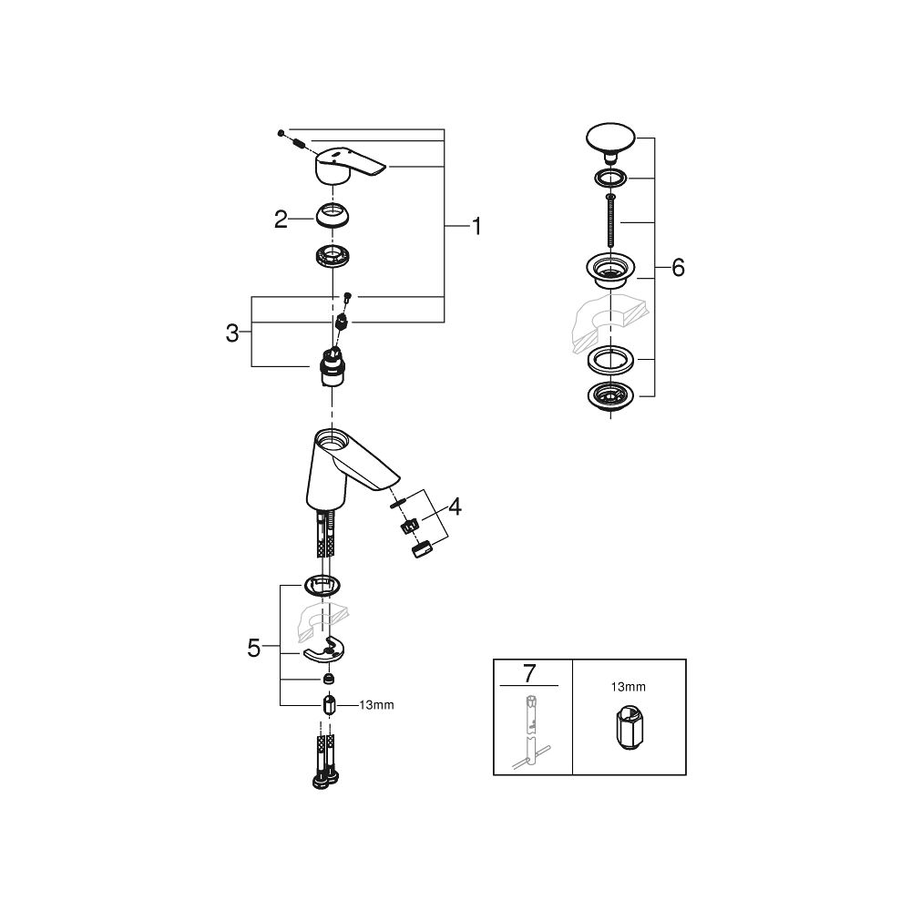 Grohe Eurosmart Einhand-Waschtischbatterie, S-Size, geneigt Version, Chrom, glatter Kör... GROHE-23968003 4005176611575 (Abb. 7)