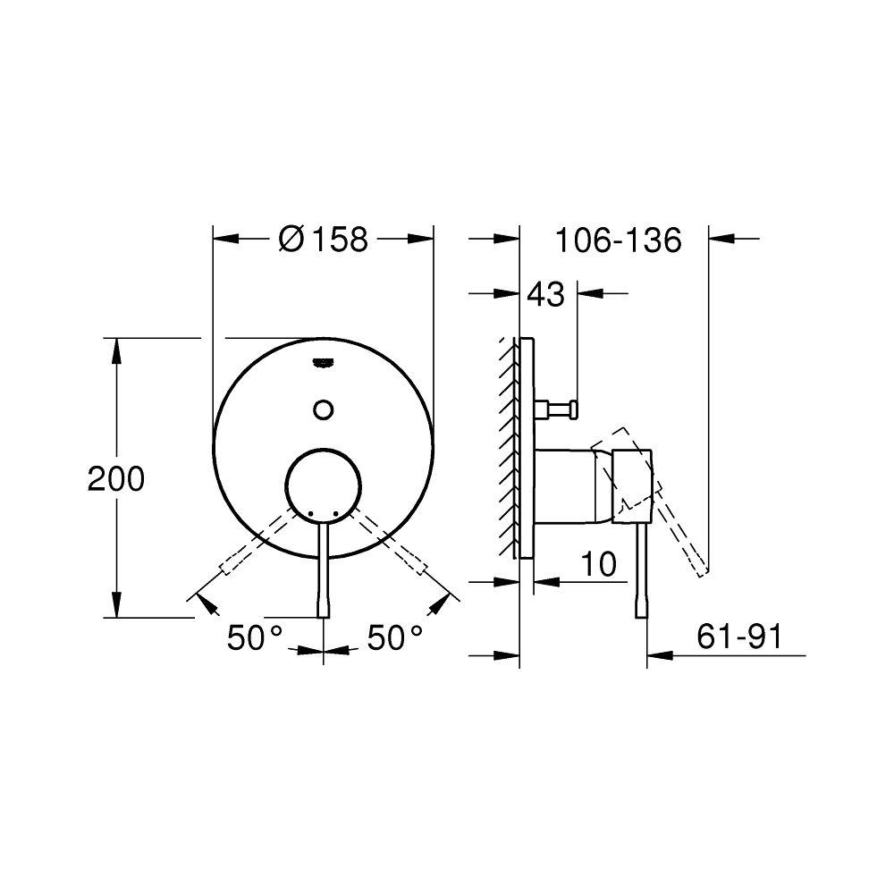 Grohe Essence 1-Loch-Einhand-Wannenbatterie Phantom Black, Professional Edition, Fertig... GROHE-24167KF1 4005176782343 (Abb. 6)