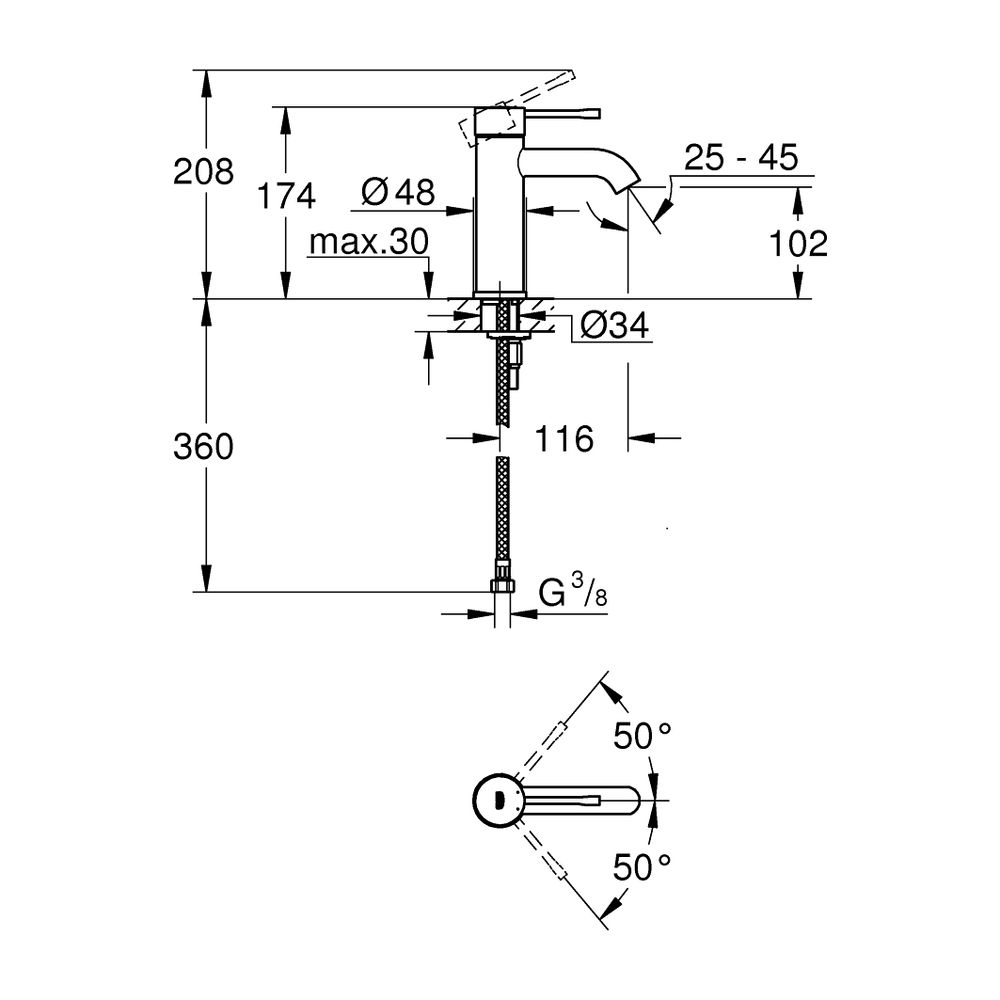 Grohe Essence Einhand-Waschtischbatterie, S-Size, glatter Körper, fester Auslauf, verst... GROHE-24172KF1 4005176782398 (Abb. 4)