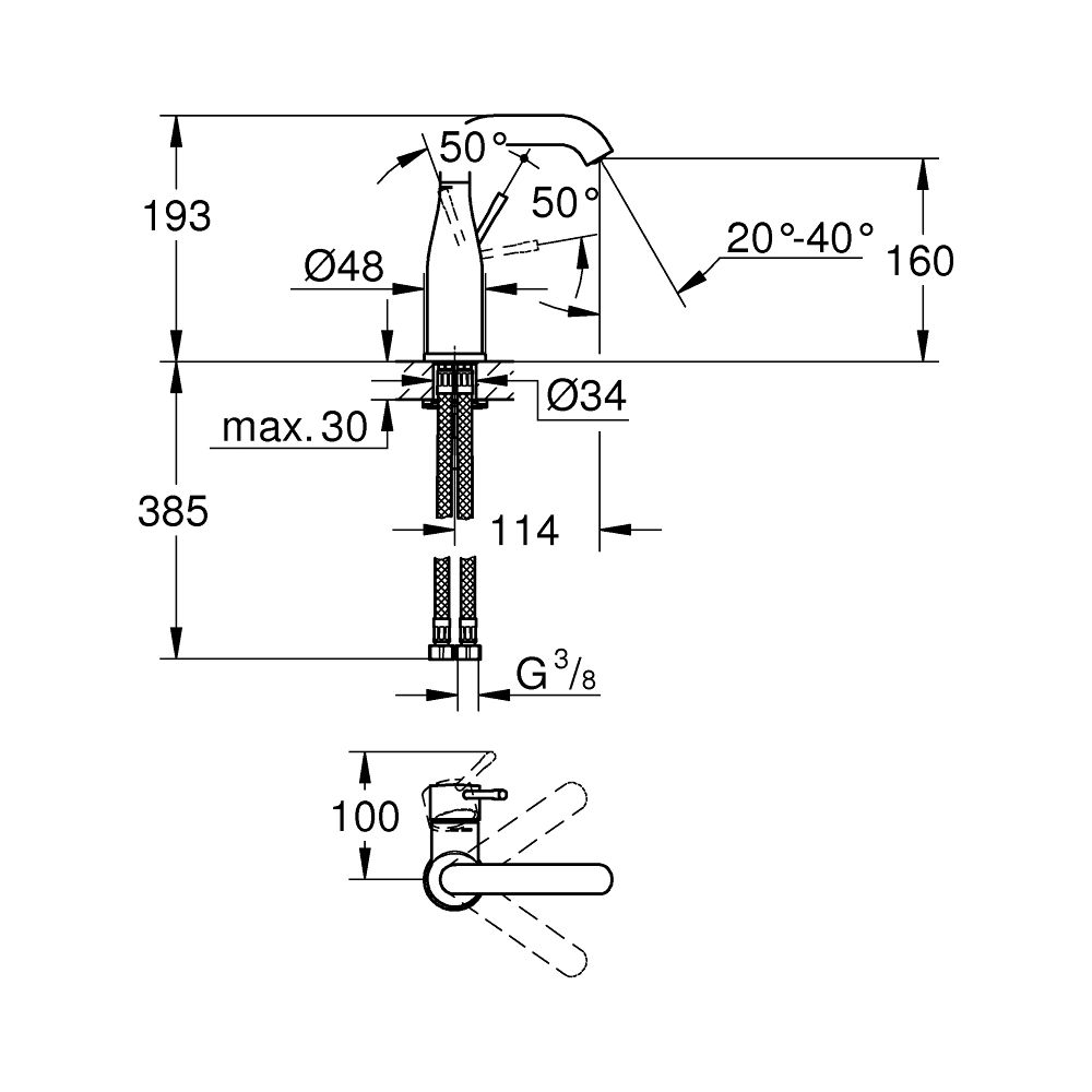 Grohe Essence 1-Loch-Einhand-Waschtischbatterie M-Size, Phantom Black, glatter Körper, ... GROHE-24176KF1 4005176782367 (Abb. 4)