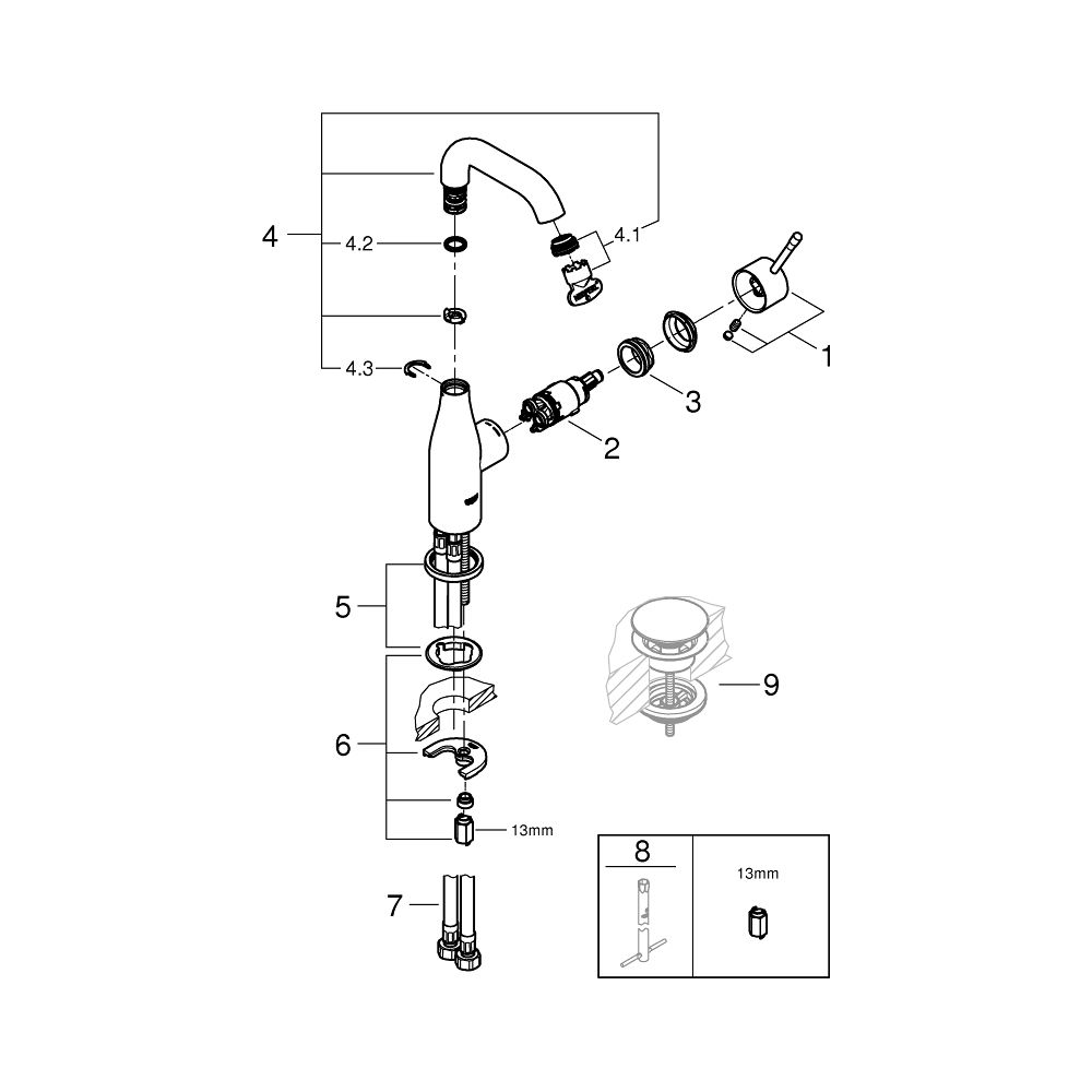 Grohe Essence 1-Loch-Einhand-Waschtischbatterie M-Size, Phantom Black, glatter Körper, ... GROHE-24176KF1 4005176782367 (Abb. 6)