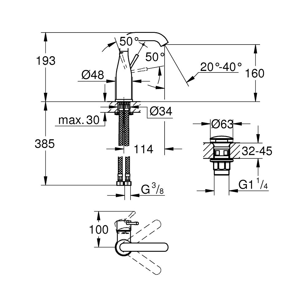 Grohe Essence 1-Loch-Einhand-Waschtischbatterie M-Size, Chrom, Push-Open-Garnitur, schw... GROHE-24181001 4005176698460 (Abb. 5)