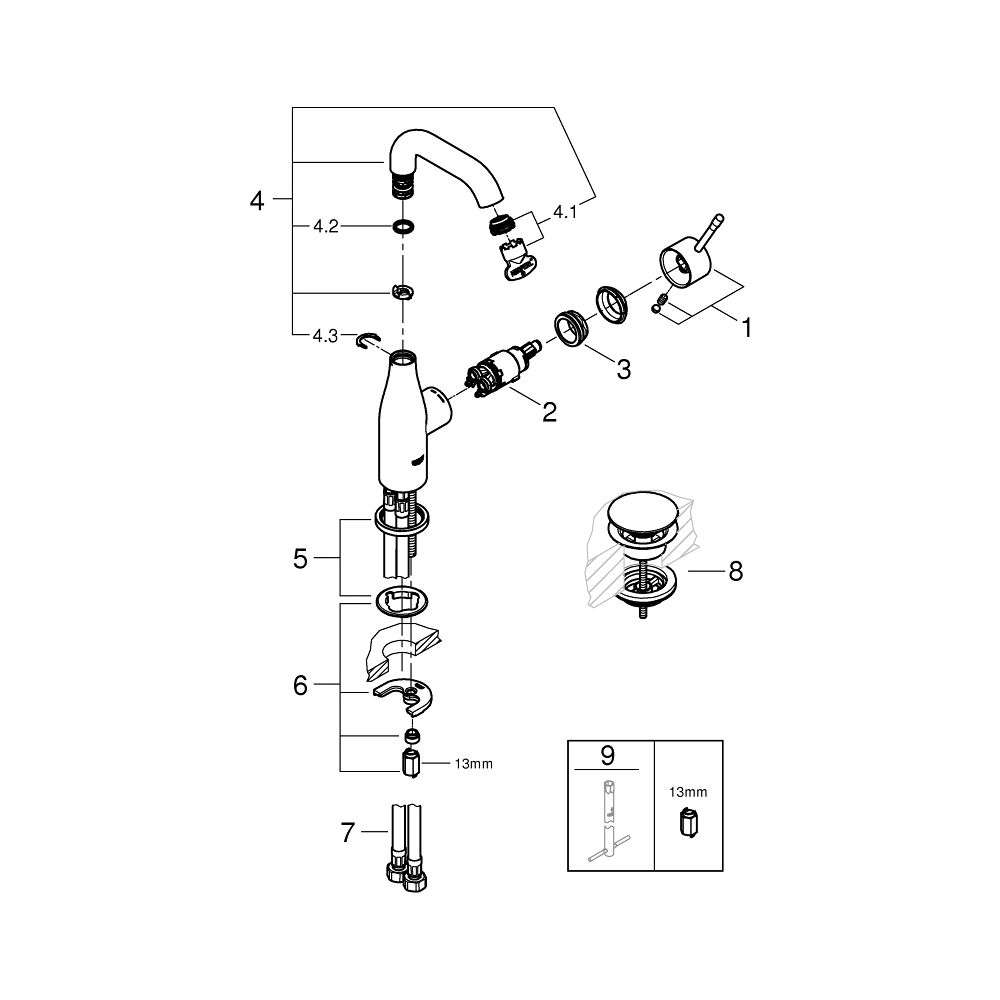 Grohe Essence 1-Loch-Einhand-Waschtischbatterie M-Size, Chrom, Push-Open-Garnitur, schw... GROHE-24181001 4005176698460 (Abb. 4)