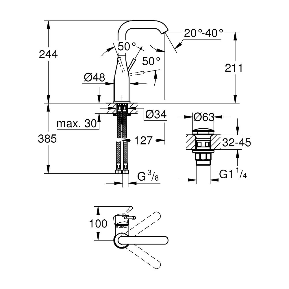 Grohe Essence 1-Loch-Einhand-Waschtischbatterie L-Size, Chrom, Push-Open-Garnitur, schw... GROHE-24182001 4005176698484 (Abb. 5)
