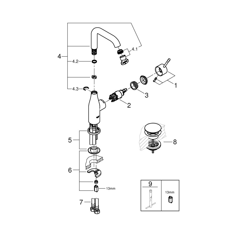 Grohe Essence 1-Loch-Einhand-Waschtischbatterie L-Size, Chrom, Push-Open-Garnitur, schw... GROHE-24182001 4005176698484 (Abb. 4)