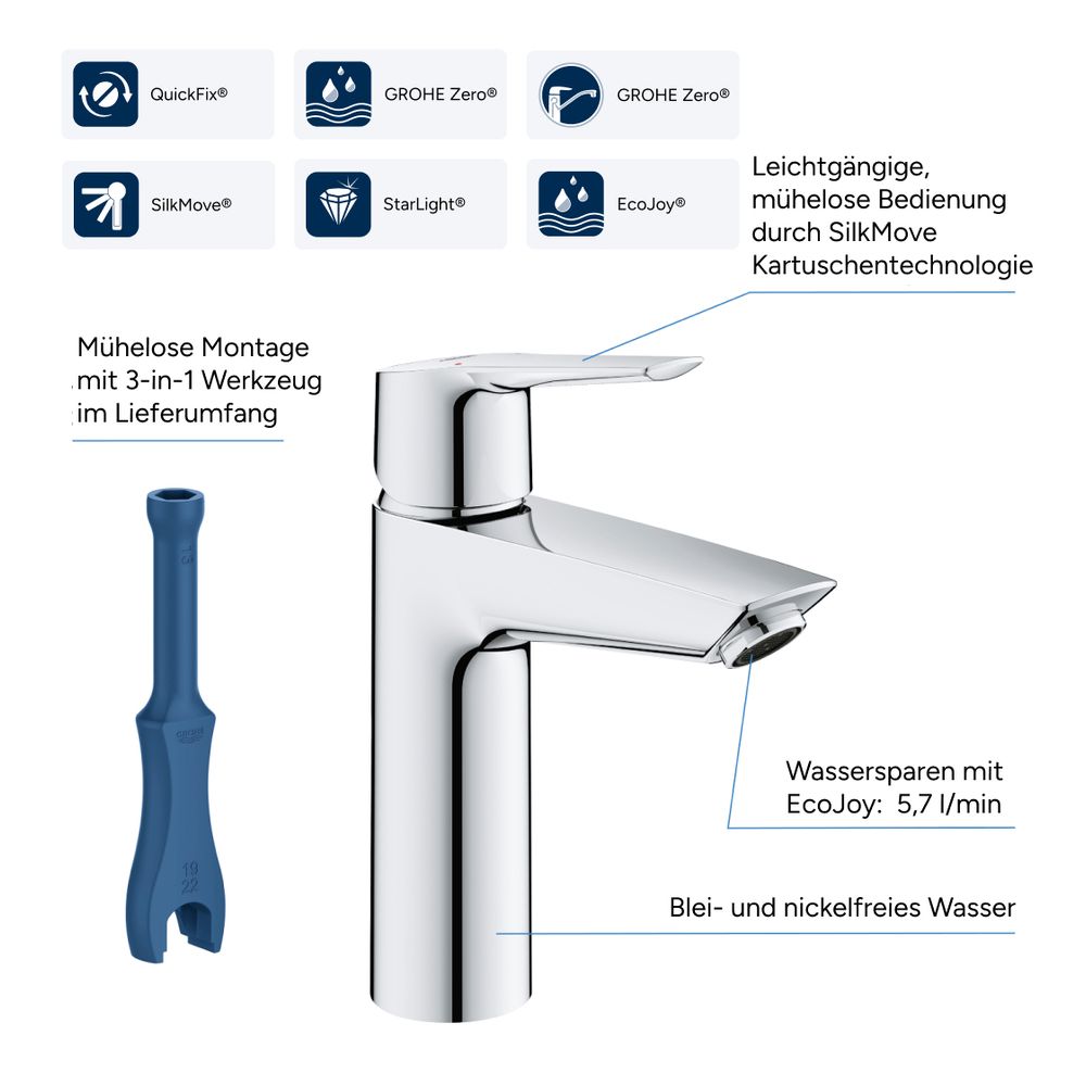 Grohe Start Einhand-Waschtischbatterie 1/2", M-Size, Chrom, 24204002... GROHE-24204002 4005176727924 (Abb. 5)