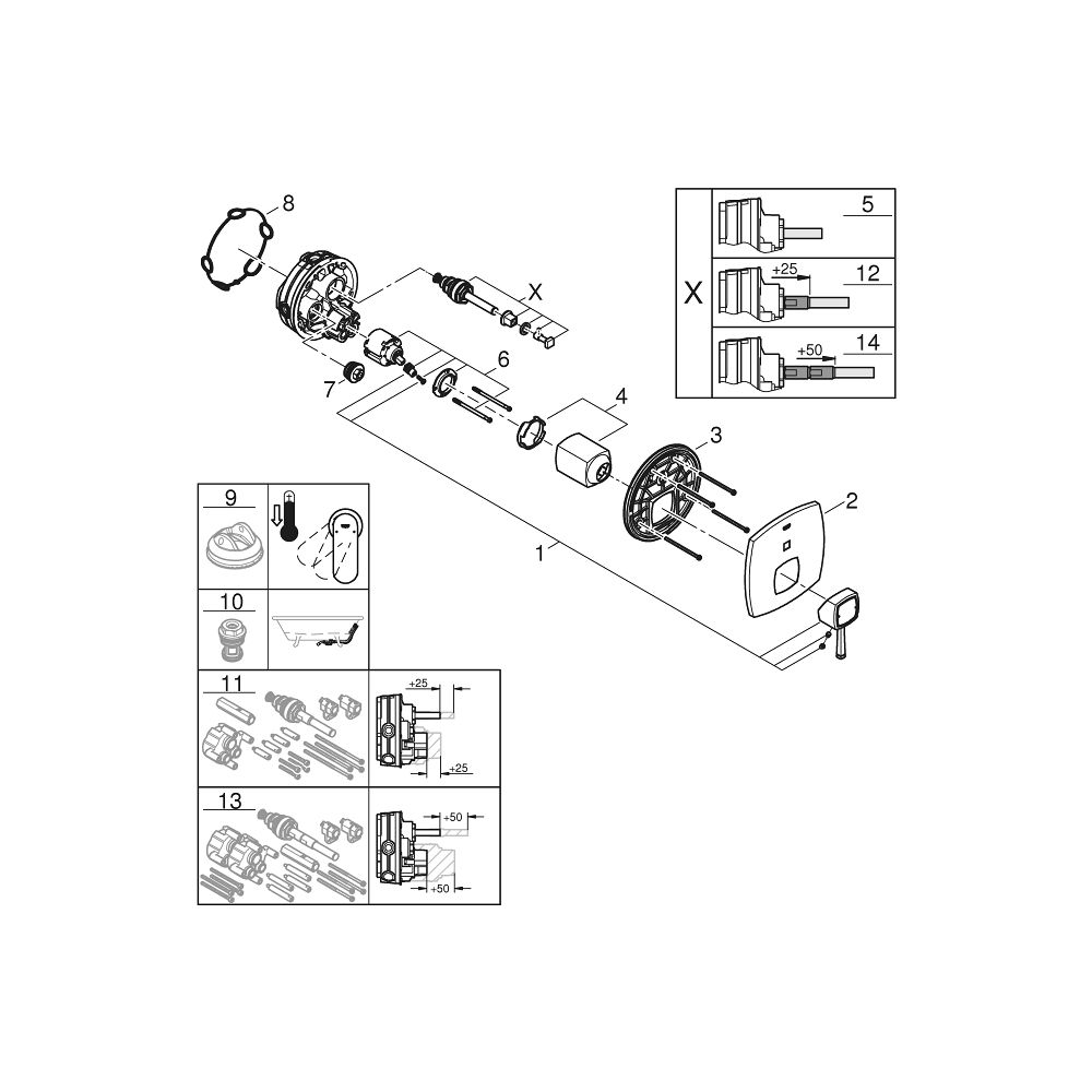 Grohe Grandera 1-Loch-Einhand-Wannenbatterie Chrom, Fertigmontageset für Rapido SmartBo... GROHE-24260000 4005176758362 (Abb. 8)