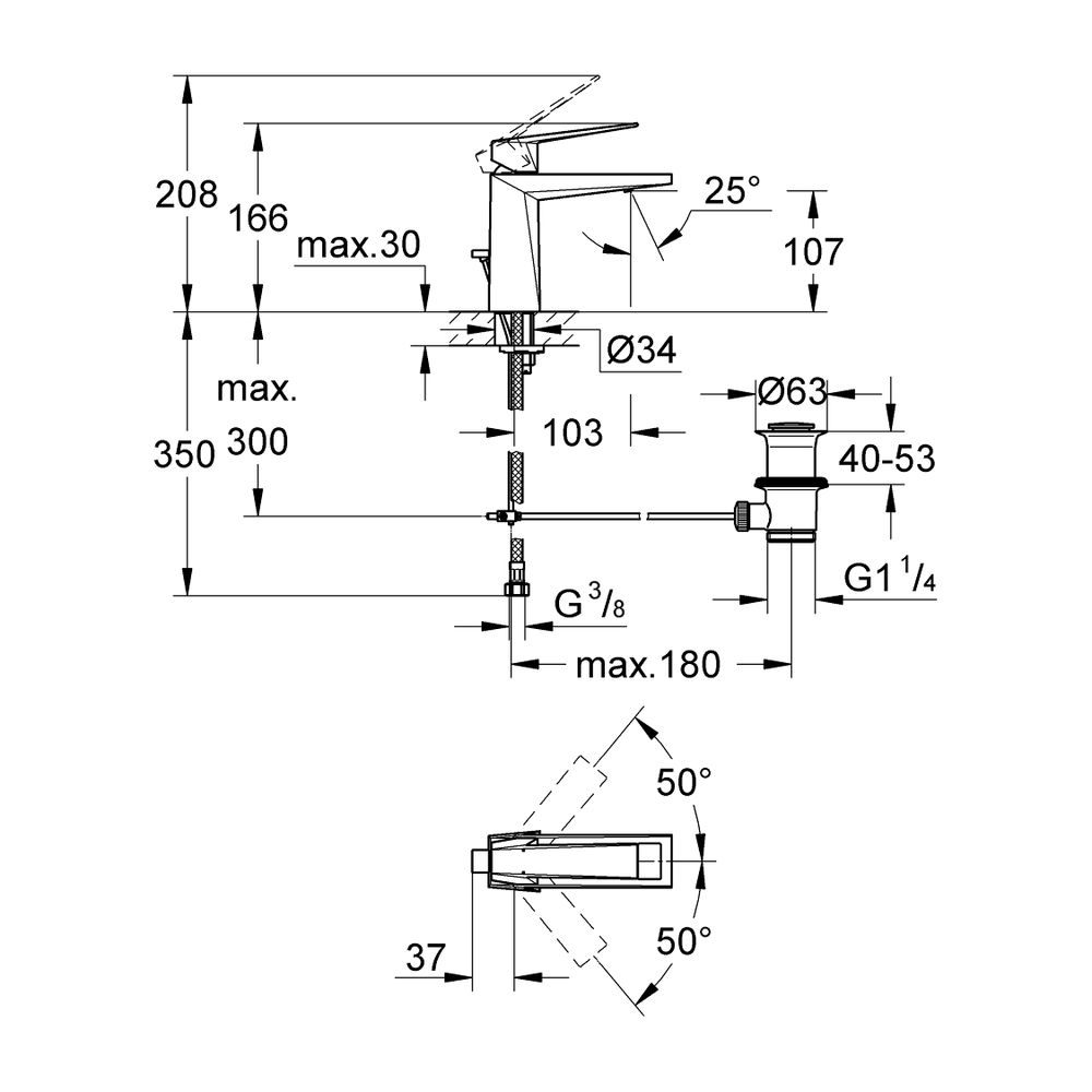 Grohe Allure Brilliant 1-Loch-Waschtischbatterie Einhand M-Size Supersteel, 1 1/4" Zugs... GROHE-24341DC0 4005176759680 (Abb. 6)