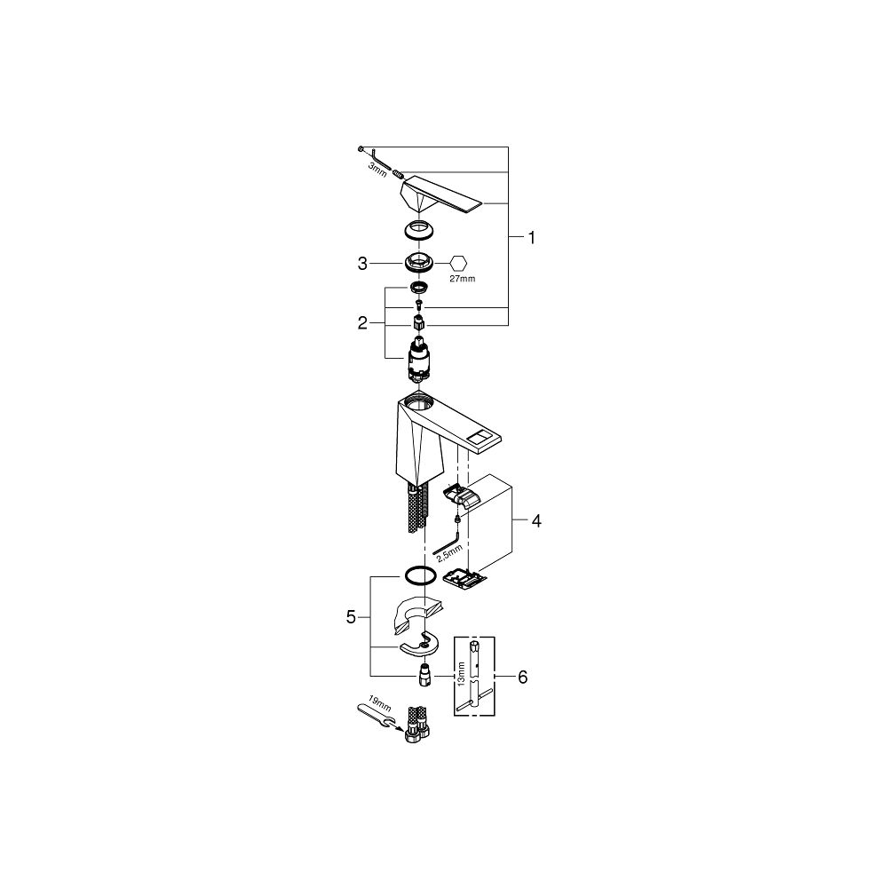 Grohe Allure Brilliant 1-Loch-Waschtischbatterie Einhand M-Size Supersteel, glatter Kör... GROHE-24342DC0 4005176759710 (Abb. 5)
