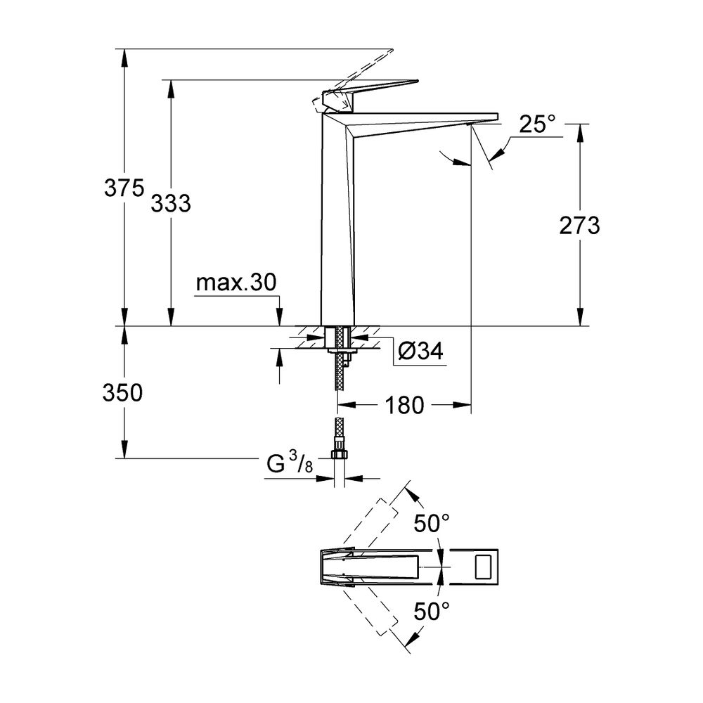 Grohe Allure Brilliant 1-Loch-Waschtischbatterie Einhand XL-Size Hard Graphite gebürste... GROHE-24346AL0 4005176759819 (Abb. 4)