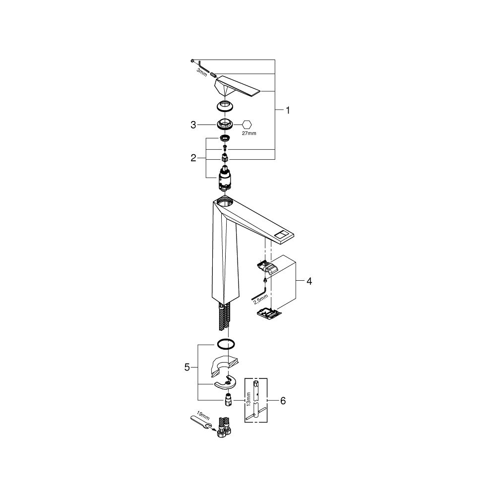 Grohe Allure Brilliant 1-Loch-Waschtischbatterie Einhand XL-Size Hard Graphite gebürste... GROHE-24346AL0 4005176759819 (Abb. 6)