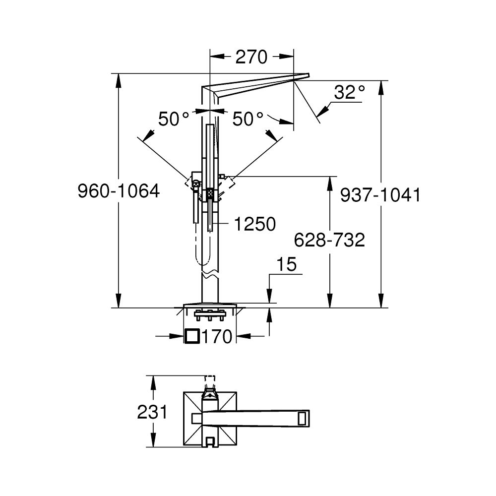 Grohe Allure Brilliant Einhand-Wannenbatterie Hard Graphite gebürstet, Bodenmontage, Fe... GROHE-24348AL0 4005176759895 (Abb. 7)