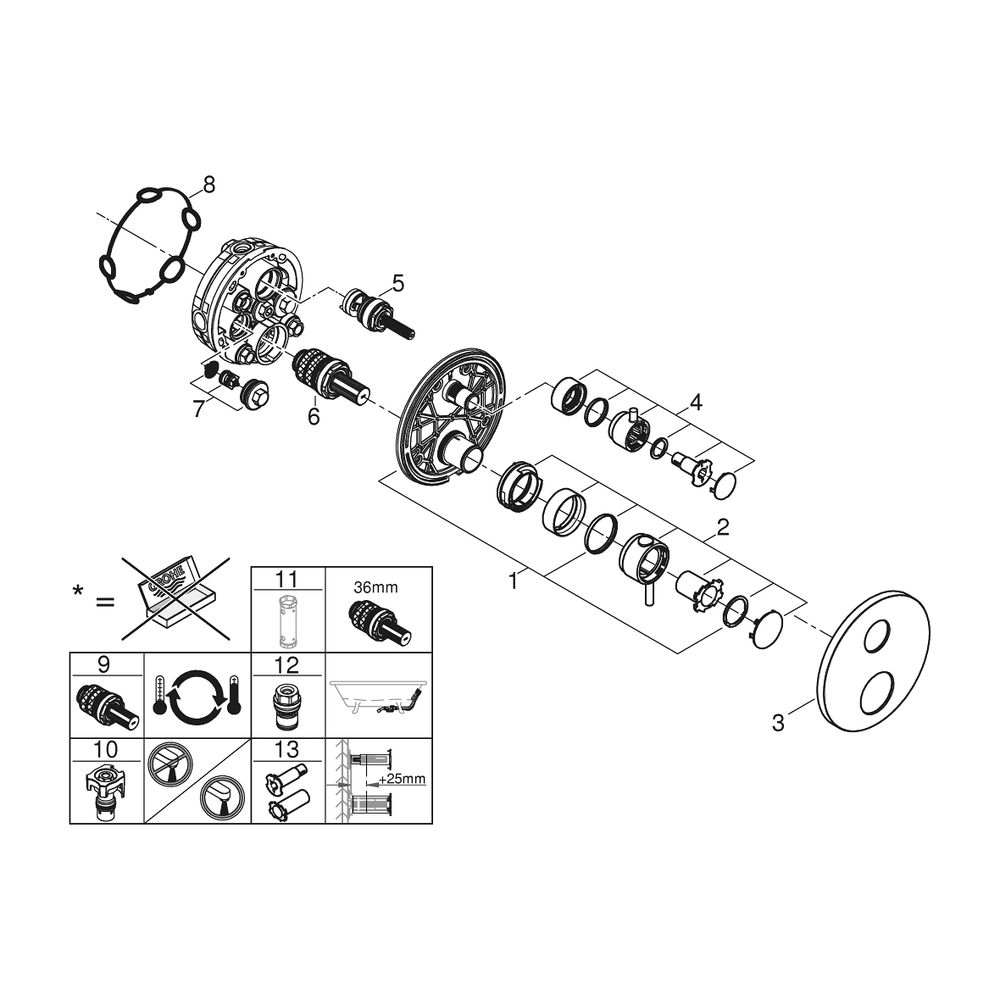 Grohe Atrio Thermostat-Brausebatterie Cool Sunrise, Fertigmontageset für Rapido SmartBo... GROHE-24357GL0 4005176761218 (Abb. 6)