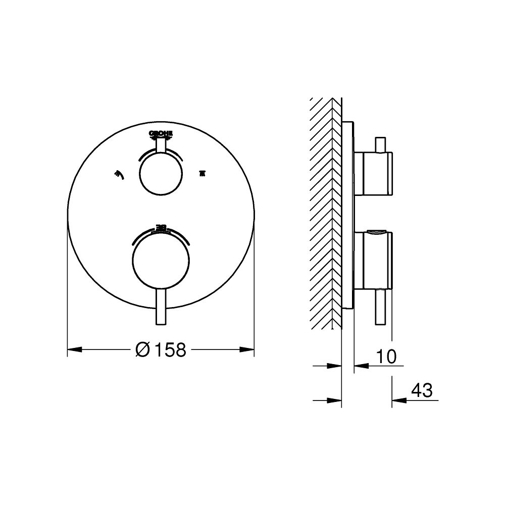 Grohe Atrio Thermostat-Brausebatterie Chrom, mit integrierter 2-Wege-Umstellung, Fertig... GROHE-24358000 4005176762109 (Abb. 7)