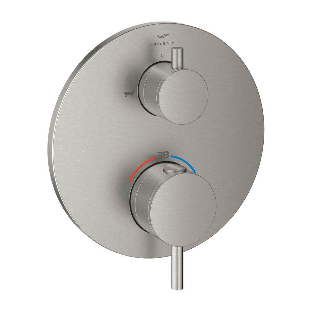 Grohe Atrio Thermostat-Wannenbatterie Supersteel, mit integrierter 2-Wege-Umstellung, F... GROHE-24359DC0 4005176761409 (Abb. 1)