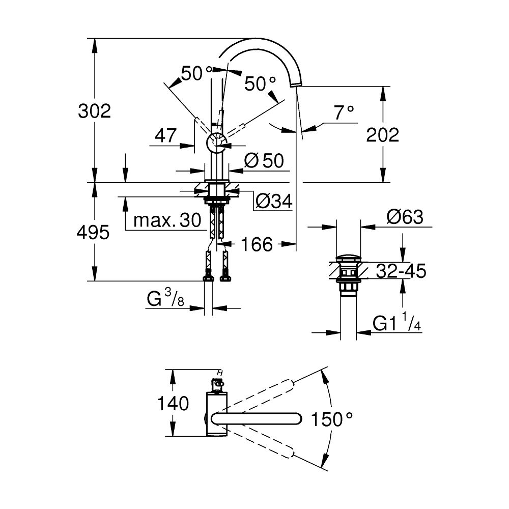Grohe Atrio 1-Loch-Einhand-Waschtischbatterie, L-Size, schwenkbarer Bogenauslauf, 1 1/4... GROHE-24362000 4005176760846 (Abb. 3)