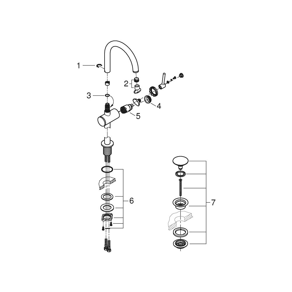 Grohe Atrio 1-Loch-Einhand-Waschtischbatterie, L-Size, schwenkbarer Bogenauslauf, 1 1/4... GROHE-24362AL0 4005176760853 (Abb. 4)