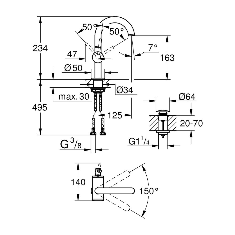 Grohe Atrio 1-Loch-Einhand-Waschtischbatterie, M-Size, schwenkbarer Bogenauslauf, 1 1/4... GROHE-24363DC0 4005176760914 (Abb. 5)