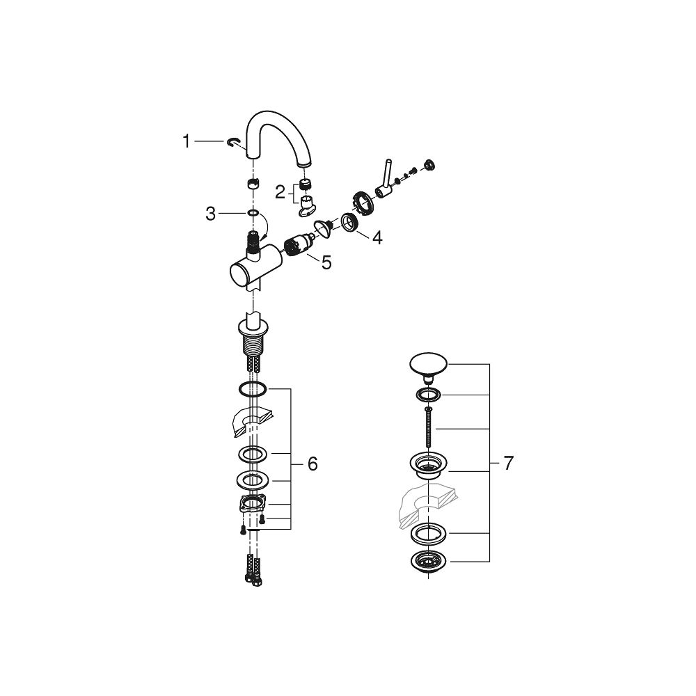 Grohe Atrio 1-Loch-Einhand-Waschtischbatterie, M-Size, schwenkbarer Bogenauslauf, 1 1/4... GROHE-24363GL0 4005176760921 (Abb. 4)
