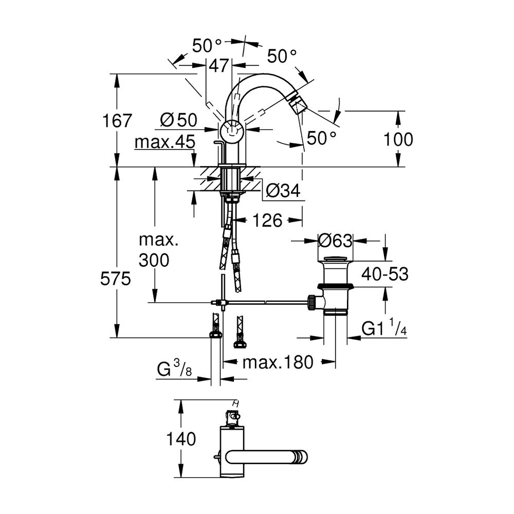 Grohe Atrio 1-Loch-Einhand-Bidetbatterie, Hard Graphite gebürstet, Zugstangen-Ablaufgar... GROHE-24364AL0 4005176760938 (Abb. 4)