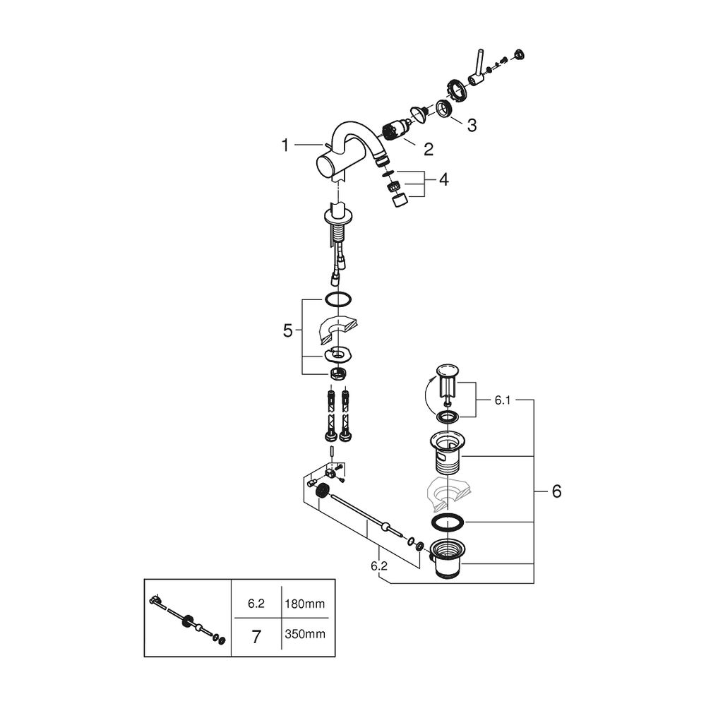 Grohe Atrio 1-Loch-Einhand-Bidetbatterie, Hard Graphite gebürstet, Zugstangen-Ablaufgar... GROHE-24364AL0 4005176760938 (Abb. 3)