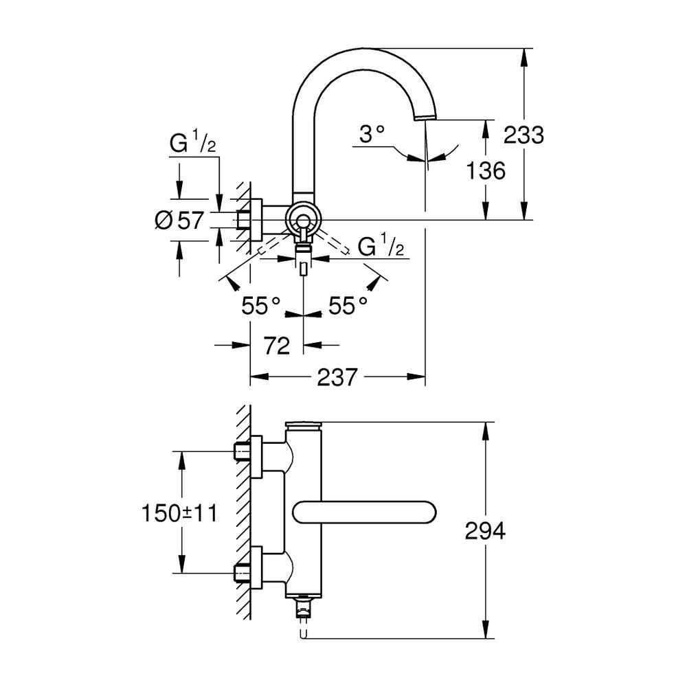 Grohe Atrio Einhand-Wannenbatterie Hard Graphite gebürstet, Wandmontage... GROHE-24367AL0 4005176761065 (Abb. 3)