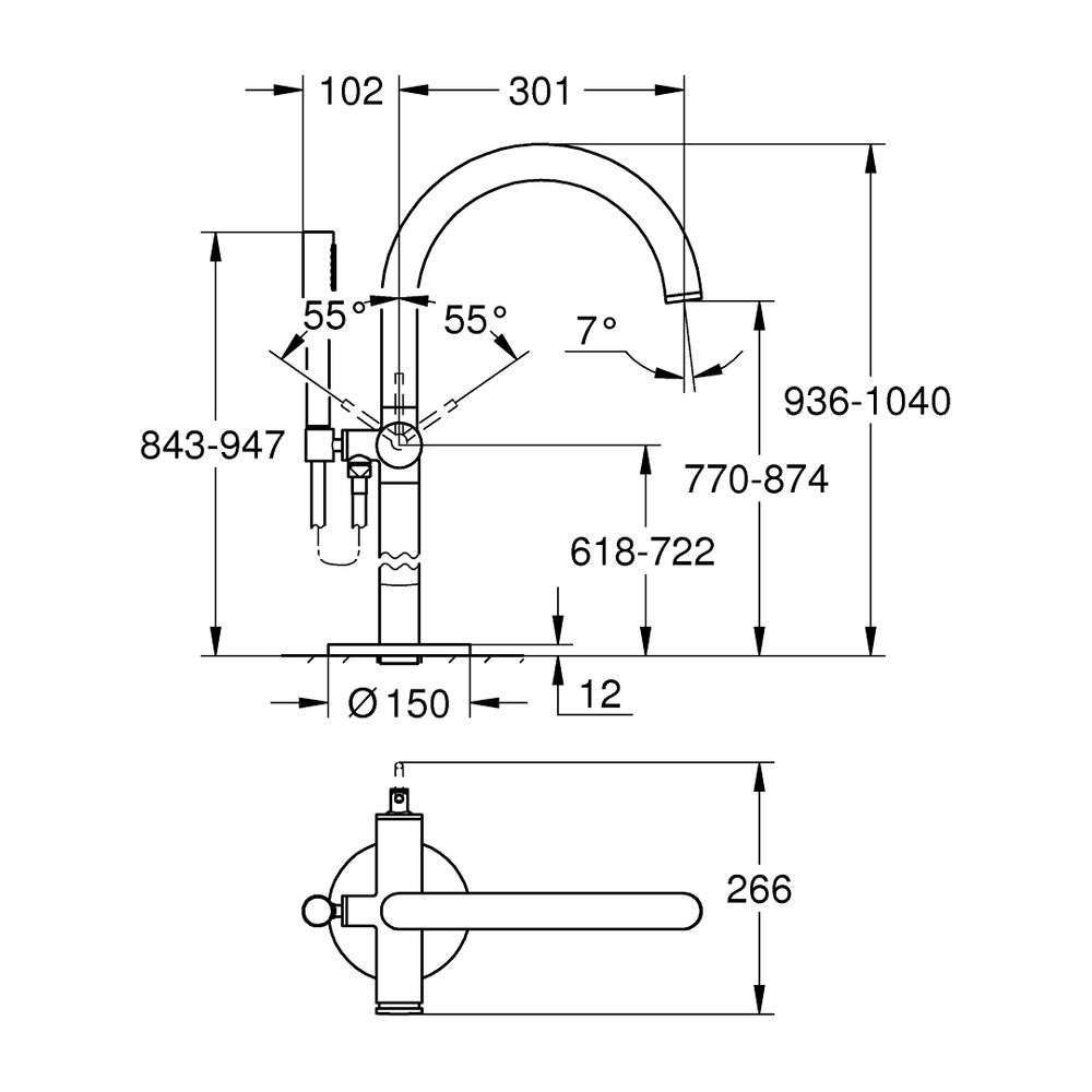 Grohe Atrio Einhand-Wannenbatterie Supersteel, Fertigmontageset, Bodenmontage, mit Brau... GROHE-24368DC0 4005176761133 (Abb. 5)