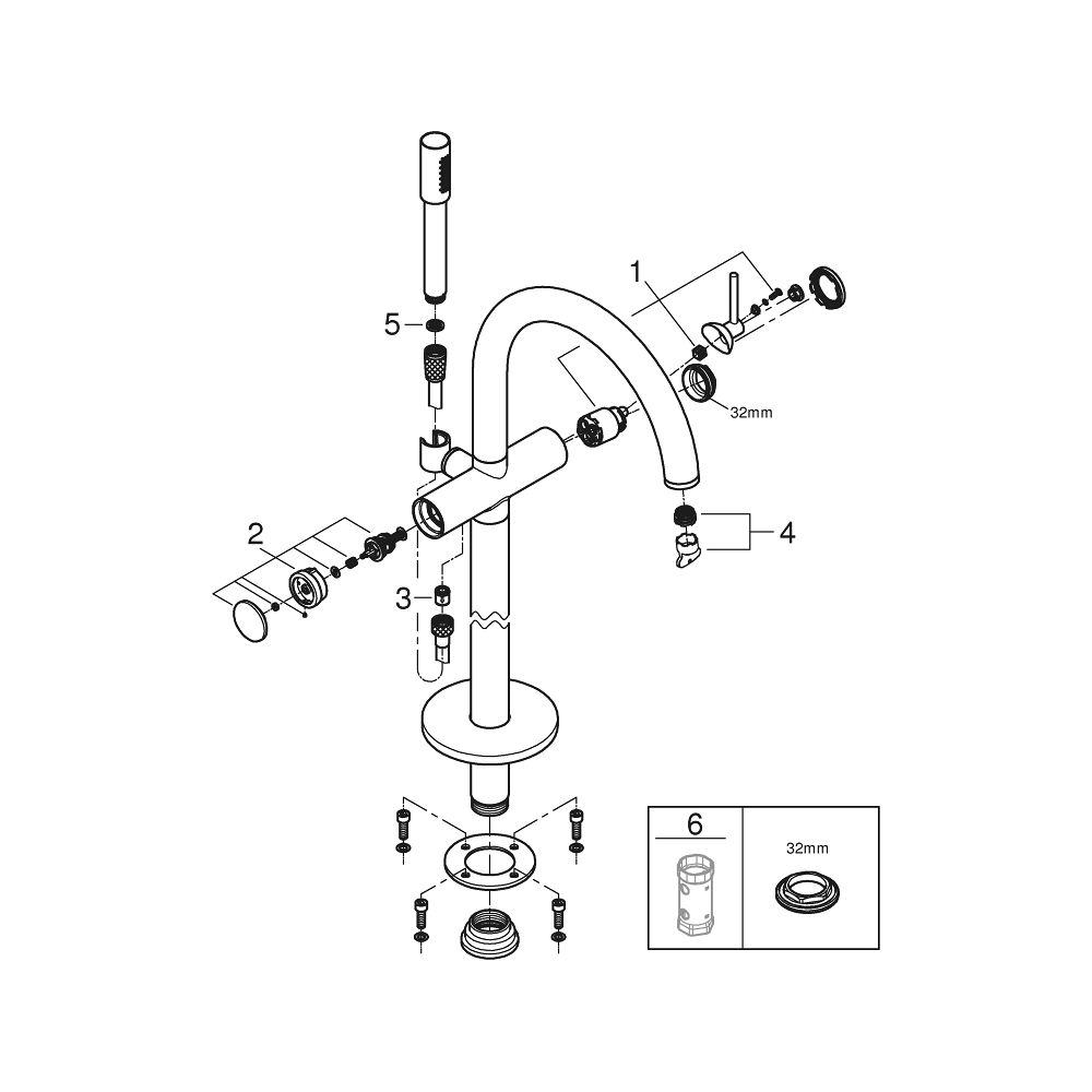 Grohe Atrio Einhand-Wannenbatterie Supersteel, Fertigmontageset, Bodenmontage, mit Brau... GROHE-24368DC0 4005176761133 (Abb. 4)