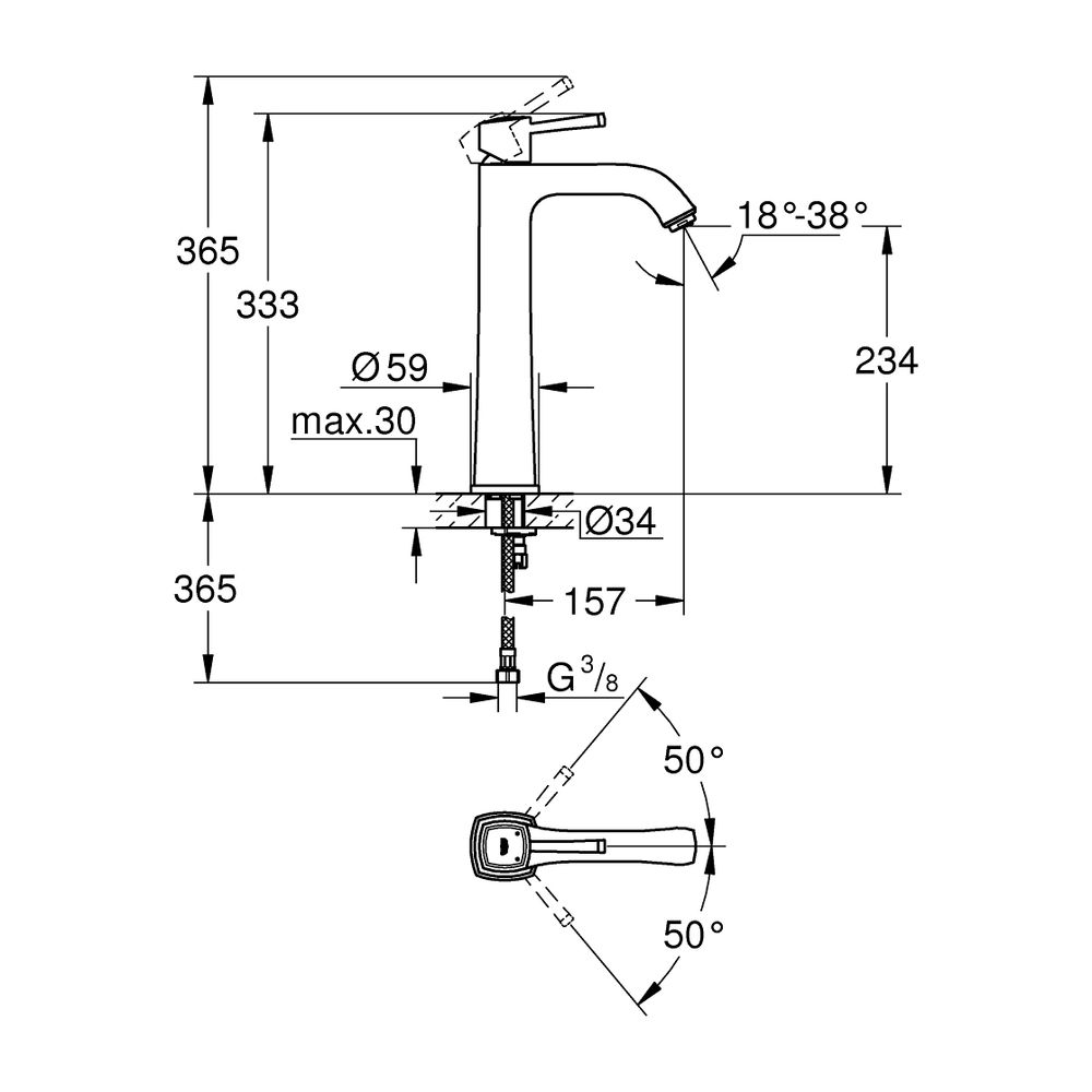 Grohe Grandera Einhand-Waschtischbatterie, XL-Size, Chrom, freistehende Waschschüsseln,... GROHE-24371000 4005176758164 (Abb. 7)
