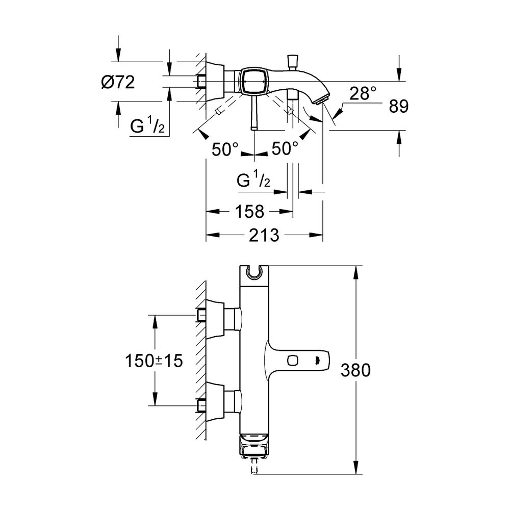 Grohe Grandera 1-Loch-Einhand-Wannenbatterie Wandmontage, Chrom, integrierter Handbraus... GROHE-24374000 4005176758263 (Abb. 4)