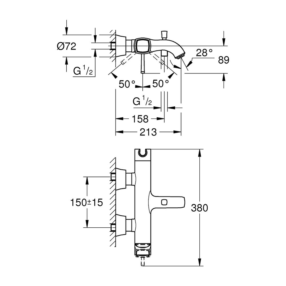 Grohe Grandera 1-Loch-Einhand-Wannenbatterie Wandmontage, Chrom, integrierter Handbraus... GROHE-24374000 4005176758263 (Abb. 2)