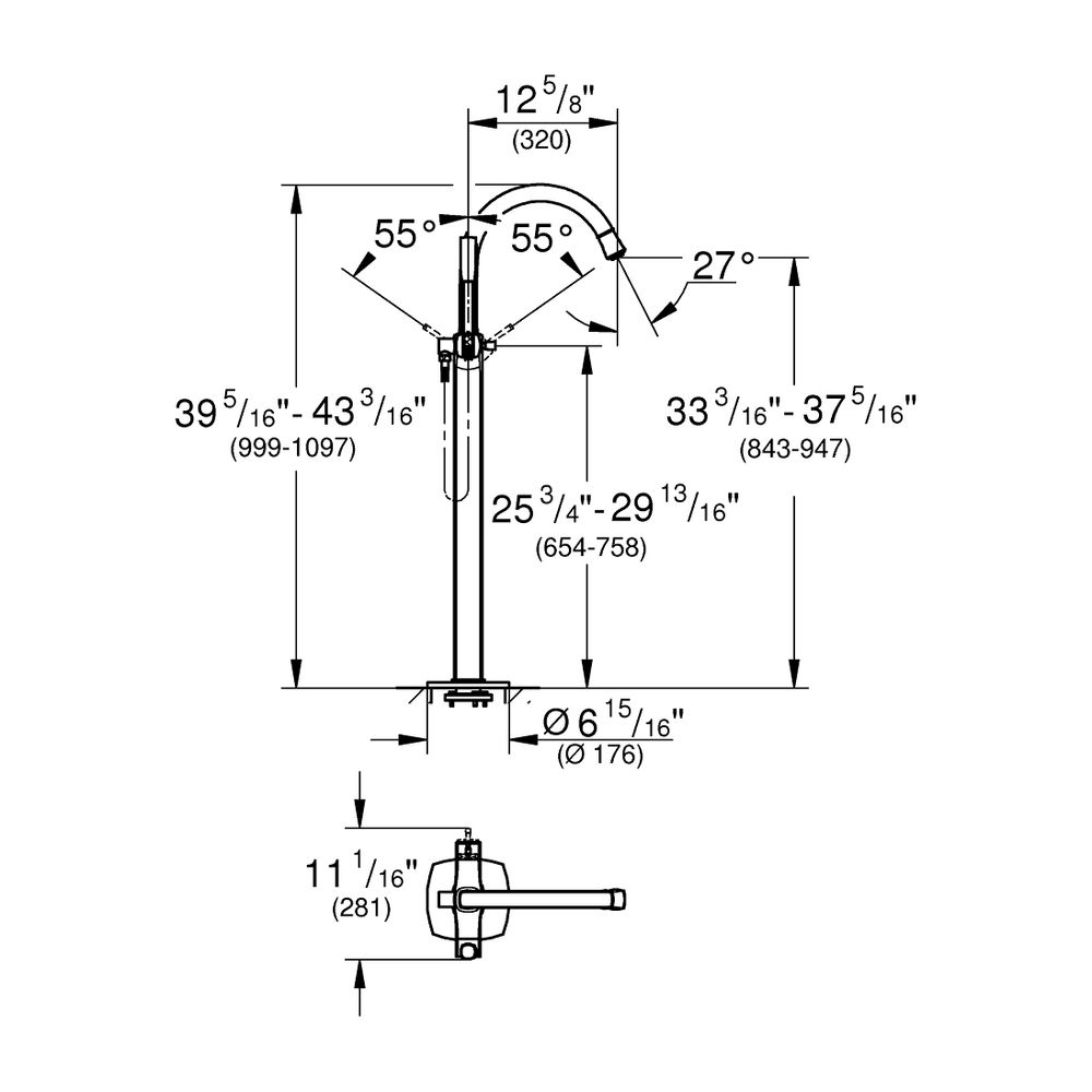 Grohe Grandera Einhand-Wannenbatterie, Chrom, Bodenmontage, Fertigmontageset für 45984,... GROHE-24375000 4005176758300 (Abb. 5)