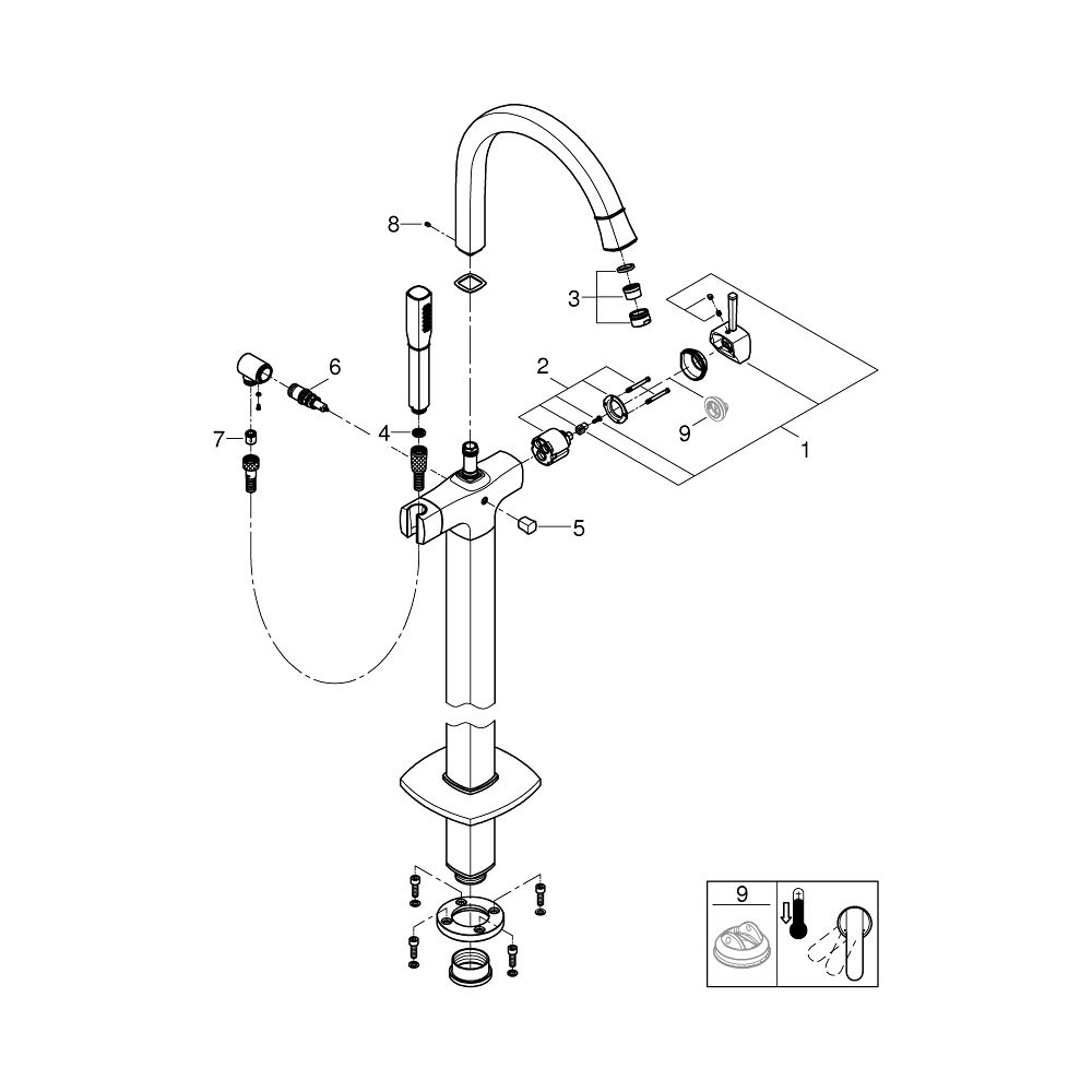 Grohe Grandera Einhand-Wannenbatterie, Chrom, Bodenmontage, Fertigmontageset für 45984,... GROHE-24375000 4005176758300 (Abb. 4)