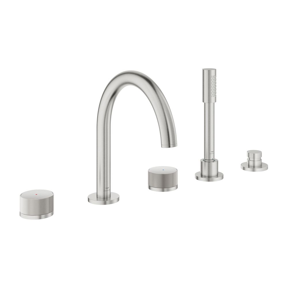 Grohe Atrio PC 5-Loch-Wannenkombination Supersteel Knopfbetätigung mit Einlagen... GROHE-25226DC0 4005176508455 (Abb. 1)